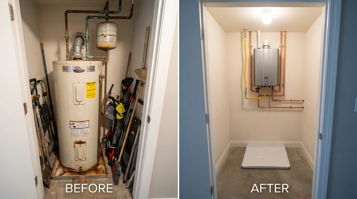 Tank water heater versus wall-mounted tankless unit comparison for Orlando, FL homeowners