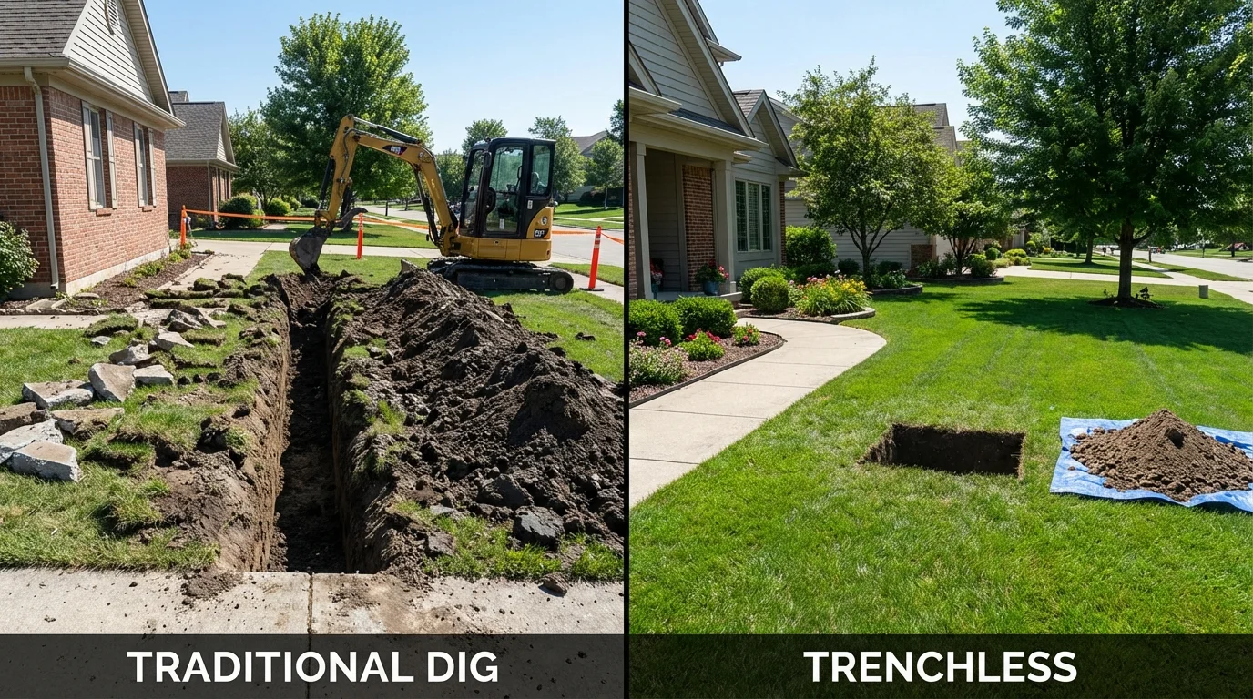 Trenchless sewer repair with minimal yard damage versus traditional excavation in Orlando, FL
